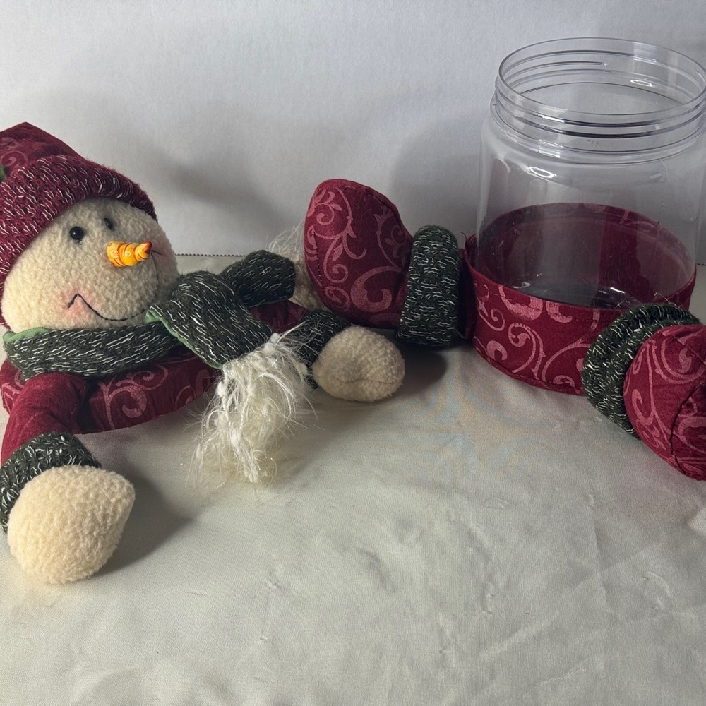 Snowman Candy Jar Christmas Plush Container Red Green Holiday Decor‎ Cute Gift - Picture 5 of 6